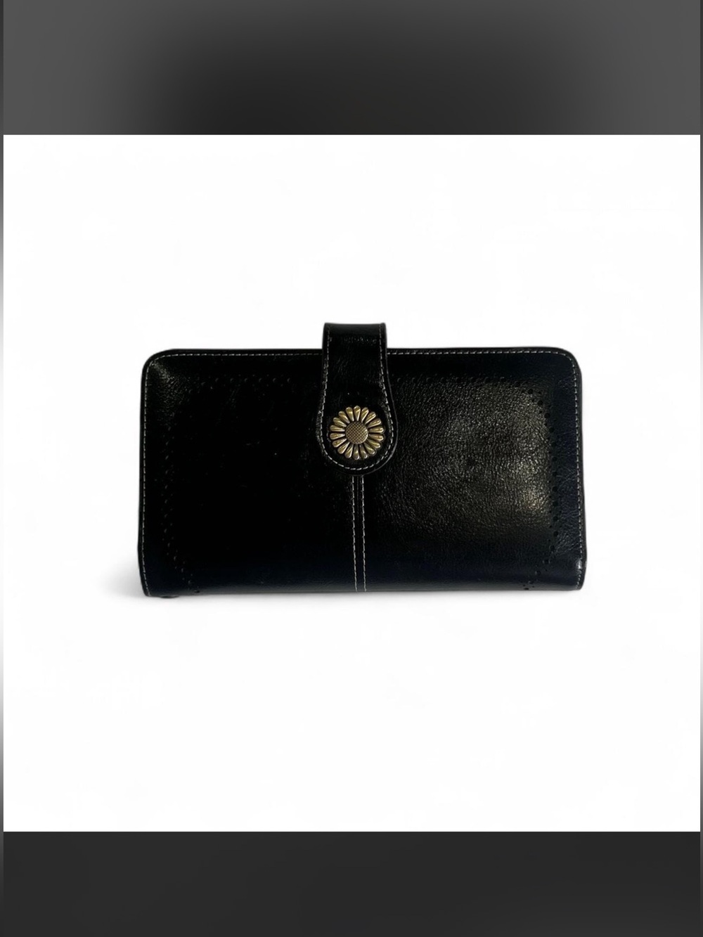 dEliA*s VTG Style Flower Power Black Leather White Stitching Multi-card Wallet